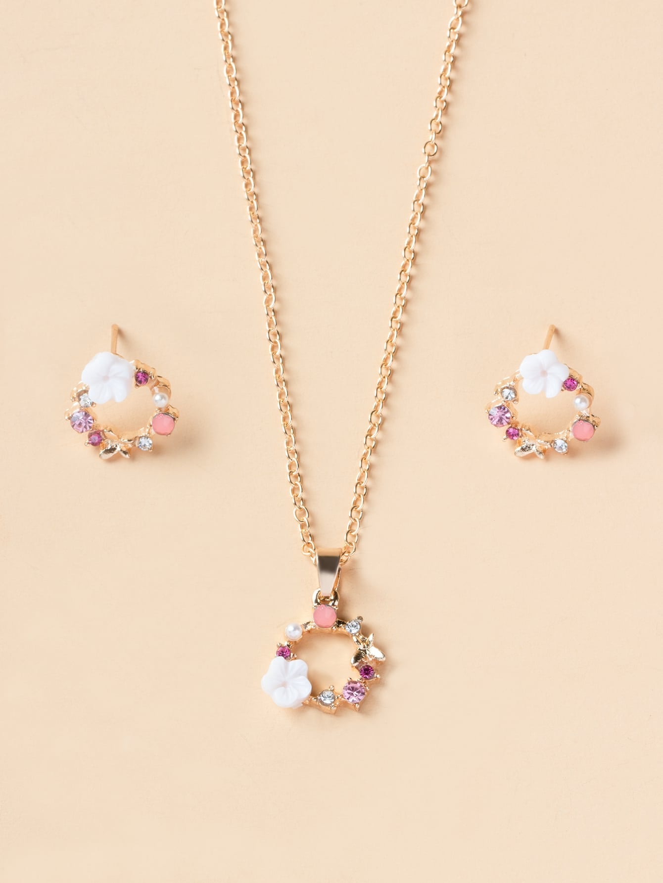 1Pc Floral Decor Necklace & 1Pair Stud Earrings