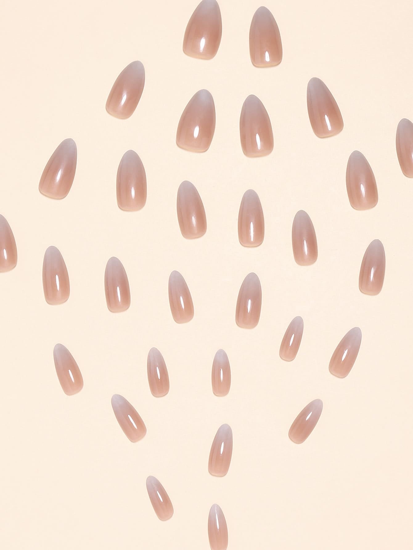 30Pcs/Set Long Pointed Bare & Milk White Gradient False Nail Tips with 1Pc Nail Buffing Bar and 1Pc Jelly Gel