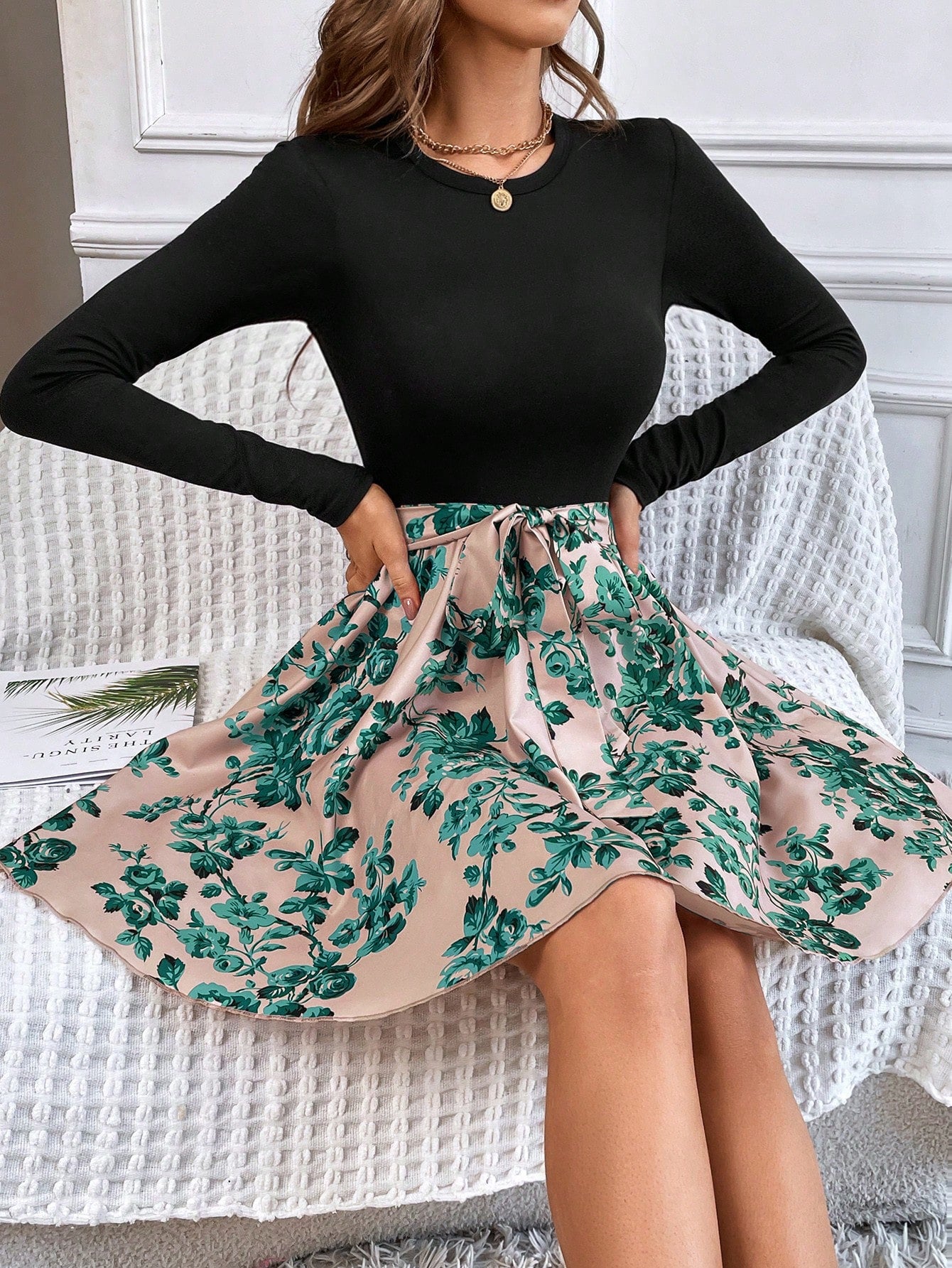 Floral Print Belted Dress