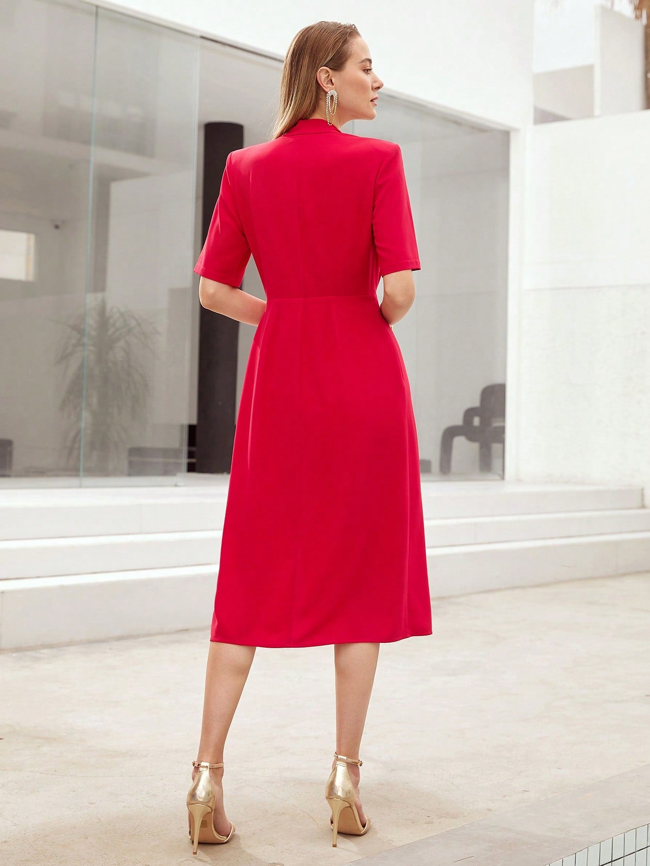 MOTF PREMIUM SCARF-NECK MIDI DRESS