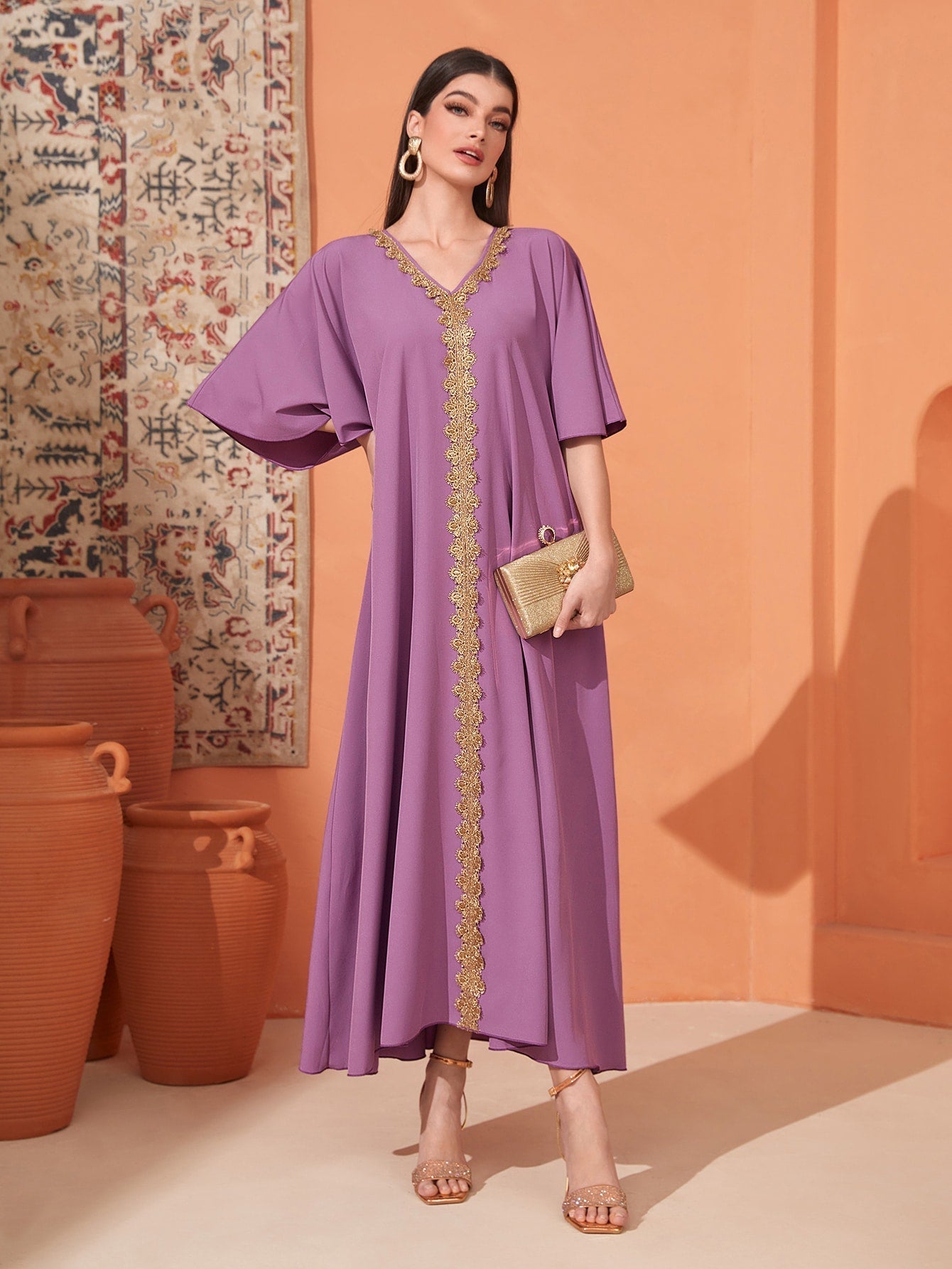 SHEIN Najma Contrast Tape Batwing Sleeve Kaftan