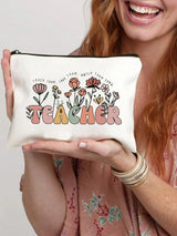 Simple Letter Print Zipper Pouch, Travel Essential Lightweight Carry-On Bag, Versatile Portable Makeup Bag Gift for Teacher Ideal Brides Maid Gifts
