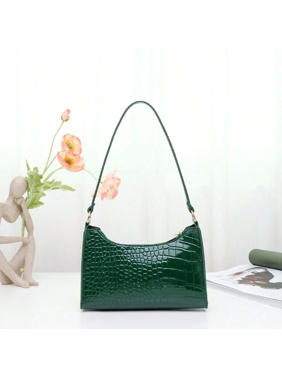 1 Piece Fashionable Crocodile Pattern Women'S Shoulder Bag, Simple Classic Stone Pattern Waterproof PU Leather Armpit Bag, Women'S Trendy Multi-Functional Casual Handbag Mobile Phone Bag Cosmetic Bag Wallet