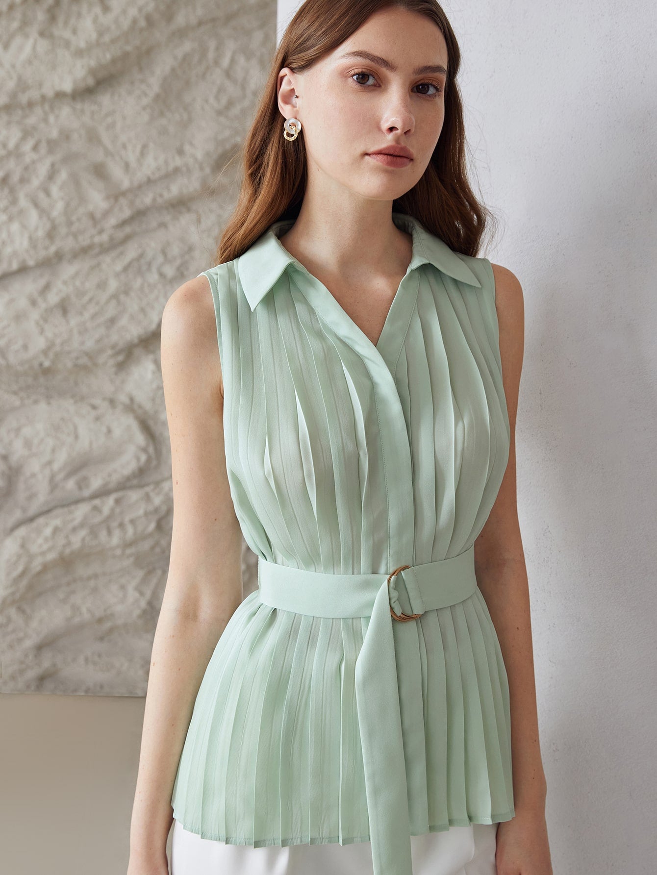 MOTF PREMIUM PLEATED BELTED SHIRT