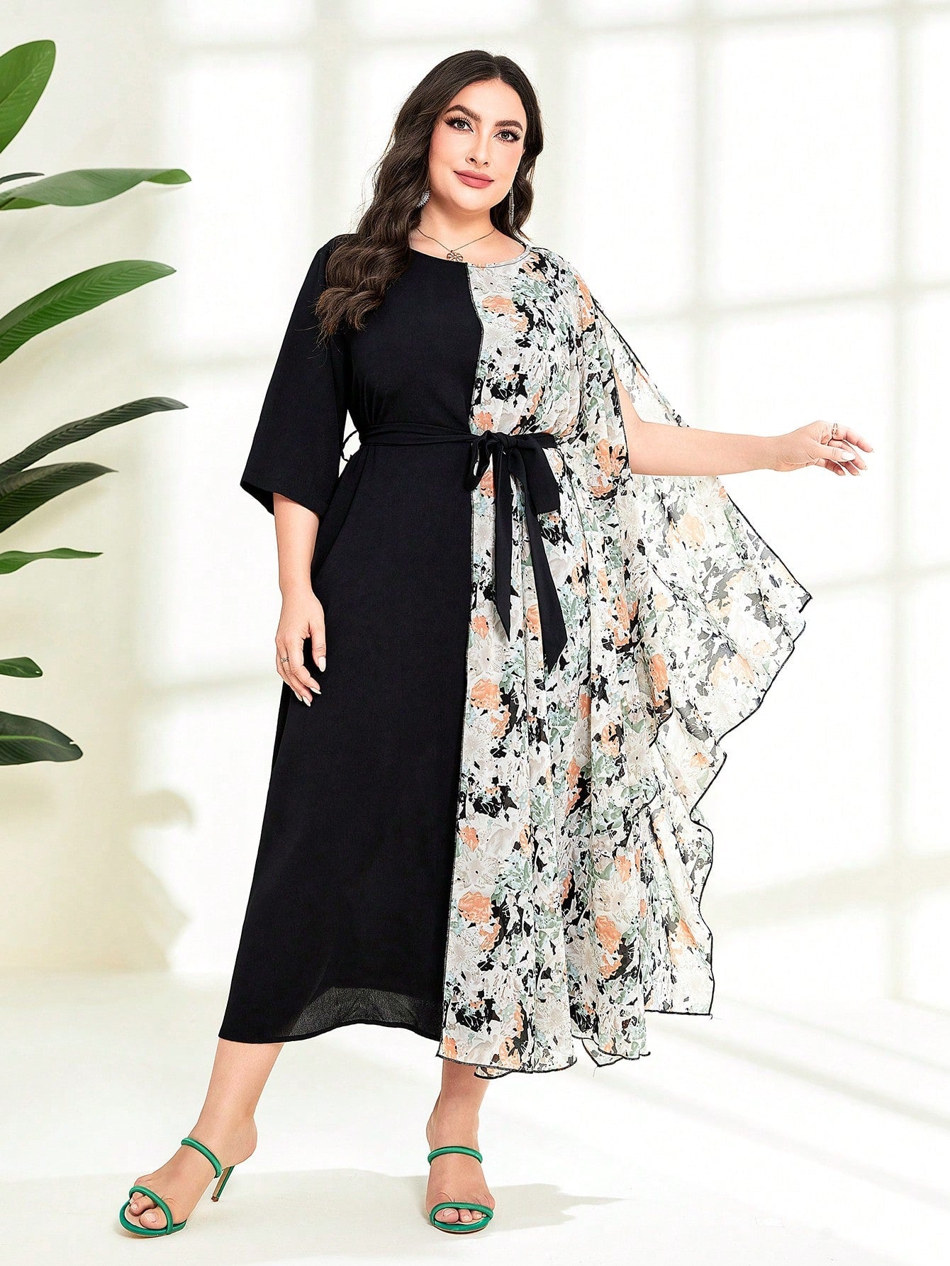 SHEIN Najma plus Floral Print Belted Dress