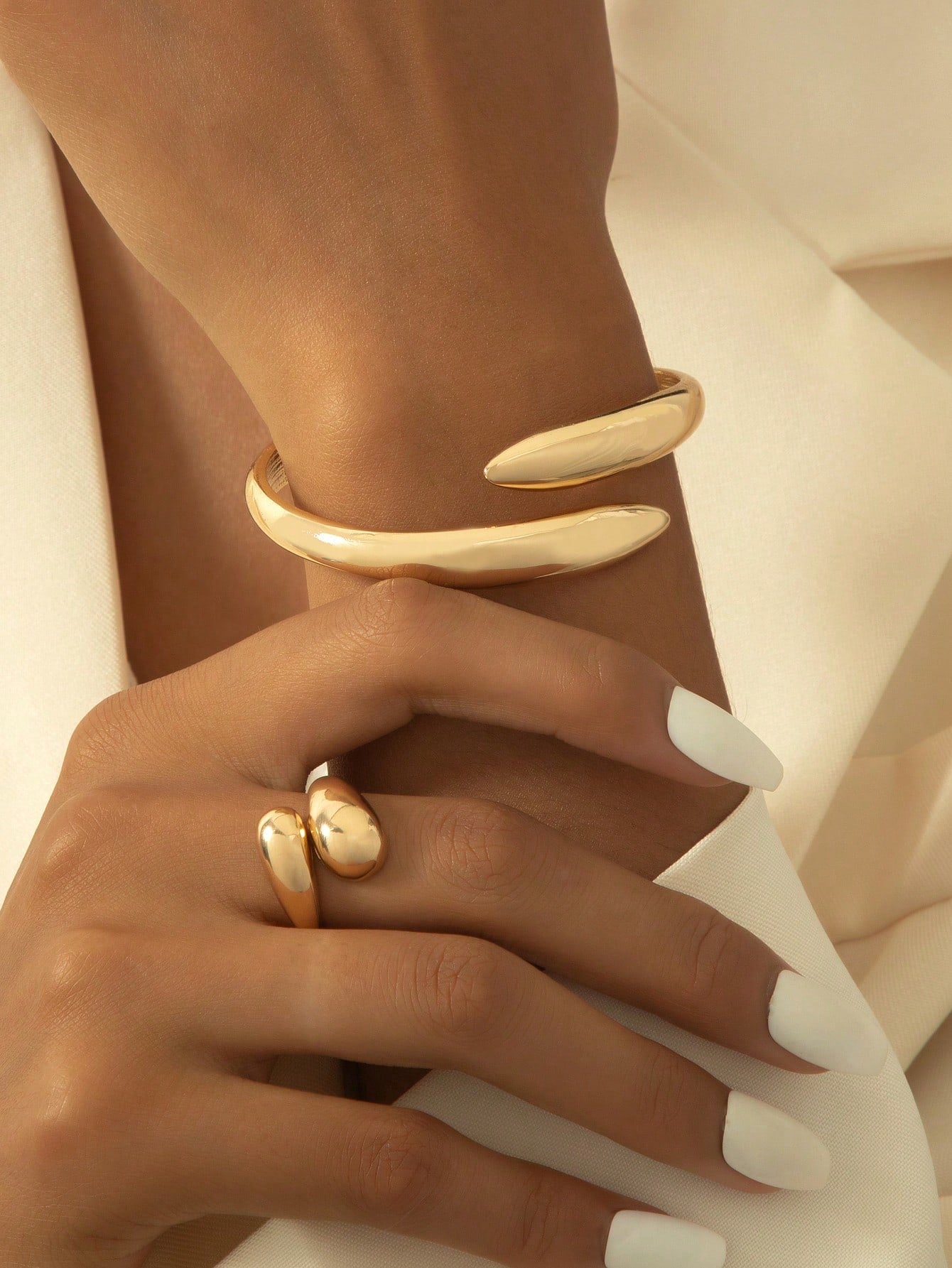 1Pc Geometric Shape Alloy Bangle & Ring Set