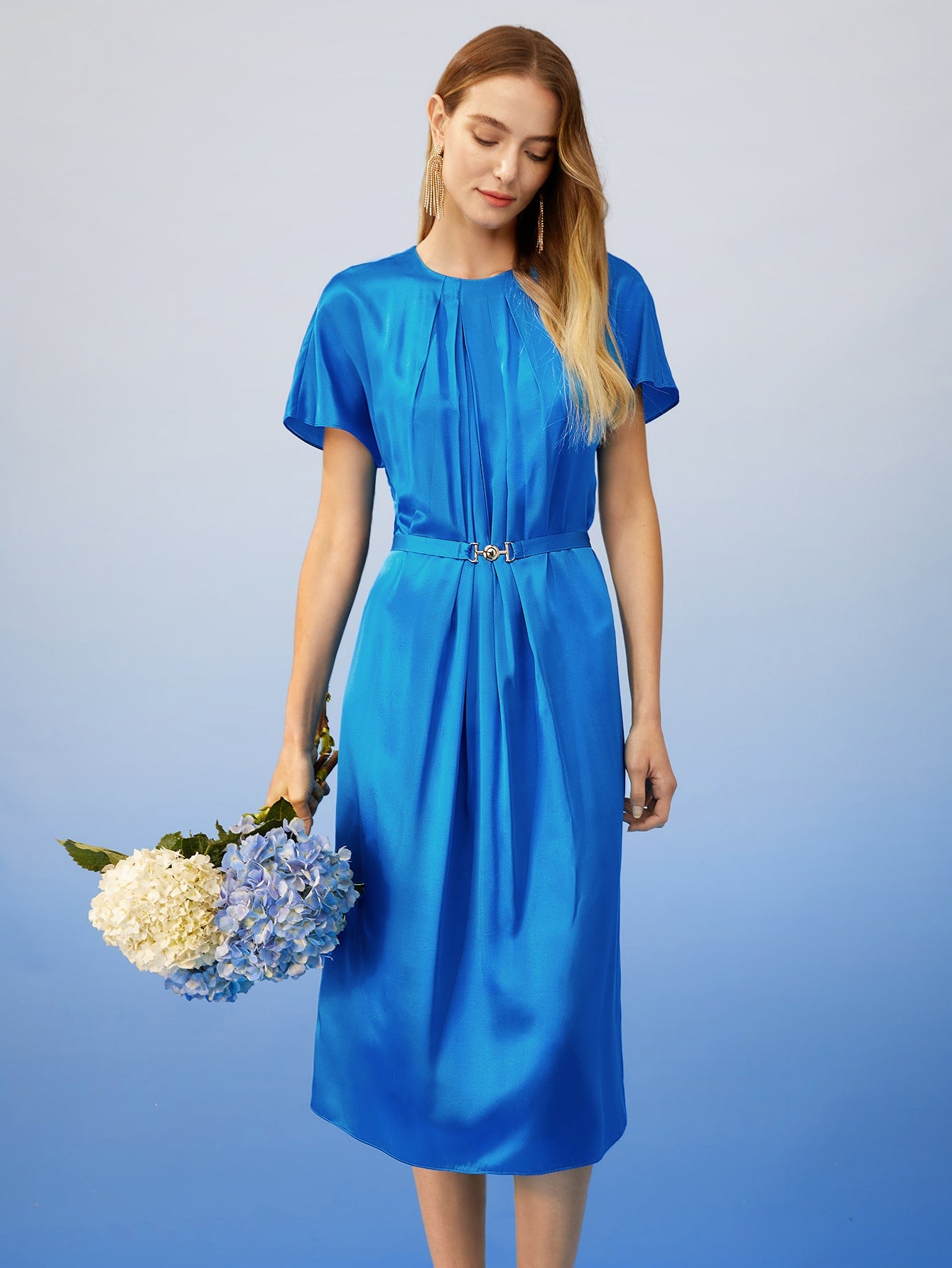 MOTF PREMIUM SILK BELTED GATHERED DRESS