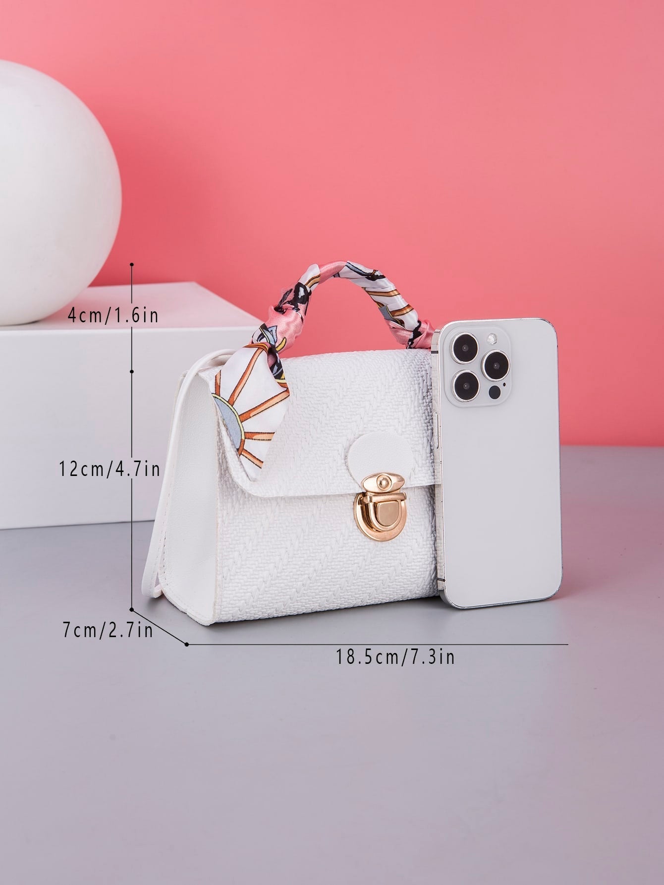 Woven Patterned Handheld Square Bag with Twilly Scarf
