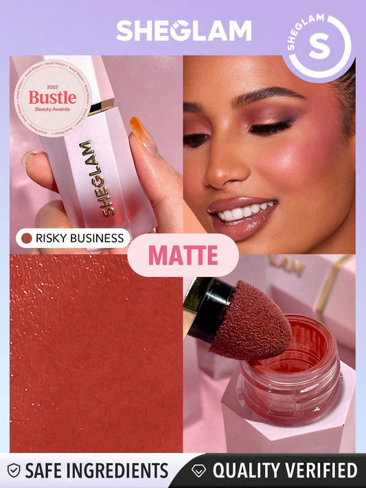 SHEGLAM Color Bloom Liquid Blush Matte Finish-Risky Business Gel Cream Blush Long Lasting Non-Fading Highly Pigmented Lightweight Long Wear Smooth Blusher Black Friday Winter Pink Brown Gifts Blush