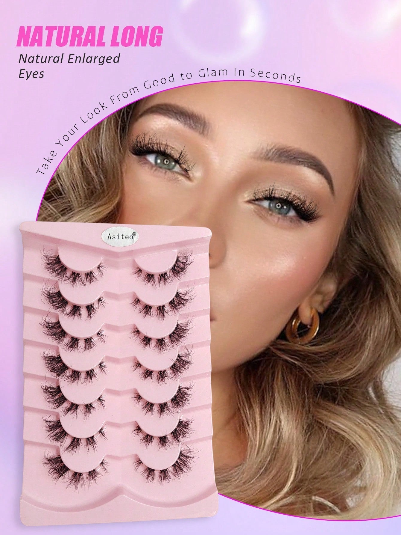 Full Strip Lashes 7 Pairs Clear Band Natural False Eyelashes Dramatic Volume Cat Eye Faux Mink Lashes