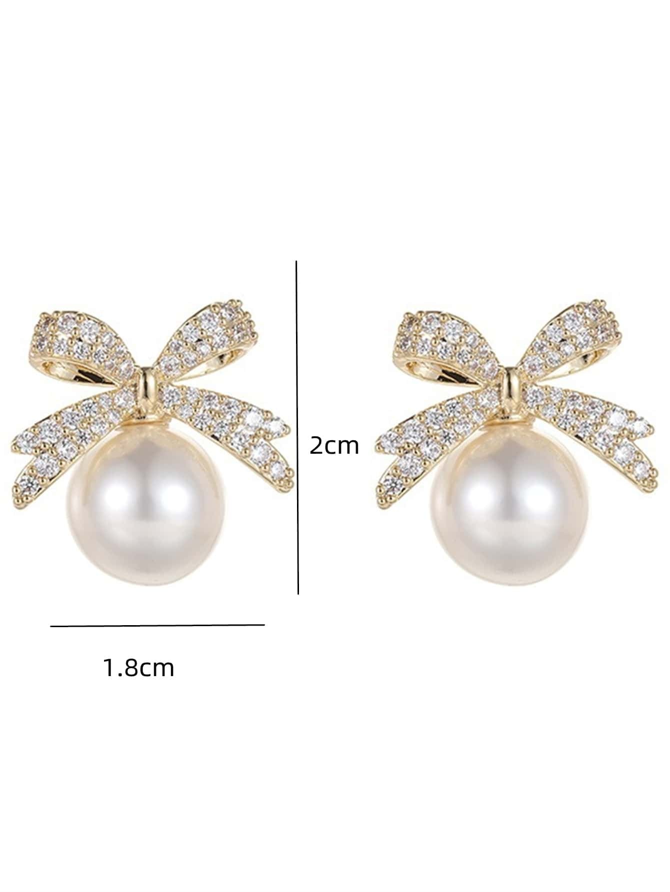 Rhinestone Bow & Faux Pearl Design Stud Earrings
