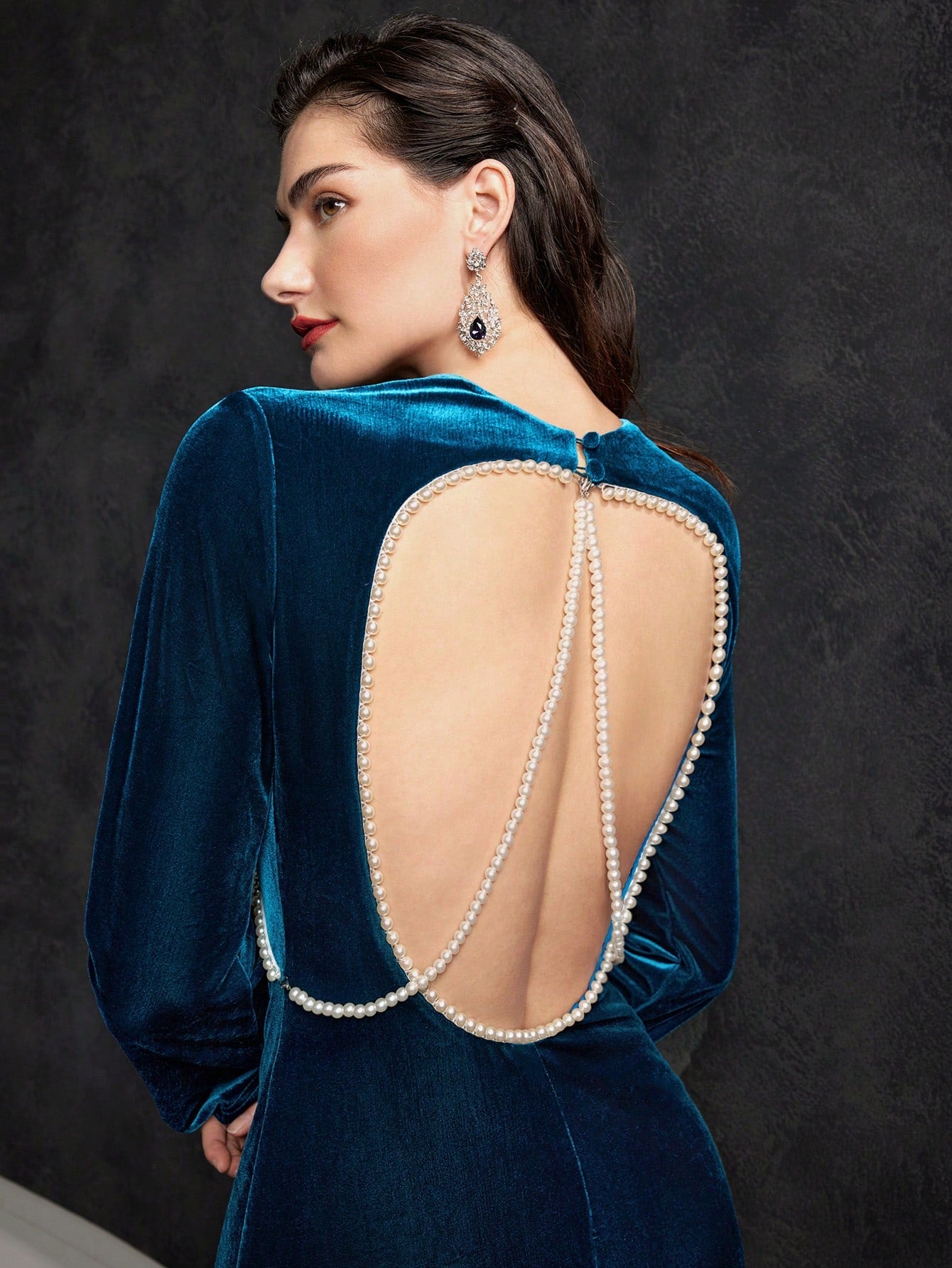 MOTF PREMIUM BACKLESS VELVET PEARL DRESS