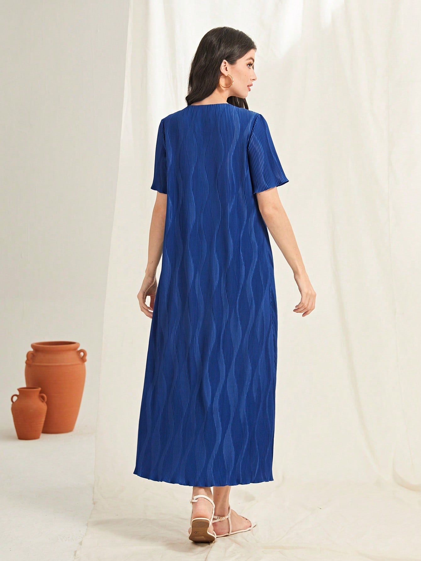 SHEIN Mulvari Sweetheart Neck Lettuce Trim Dress