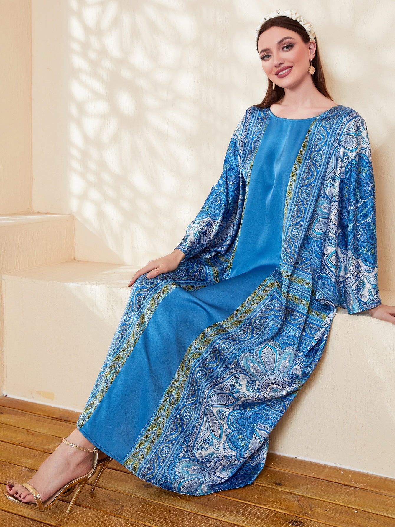 SHEIN Najma Graphic Print Batwing Sleeve Kaftan Dress