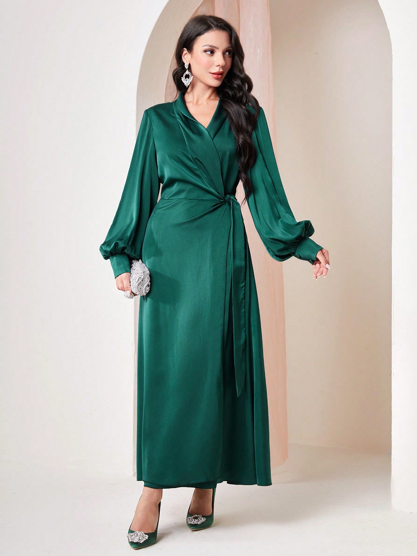 SHEIN Modely Ladies' Wrinkle Fabric Wrapped Arabic Dress