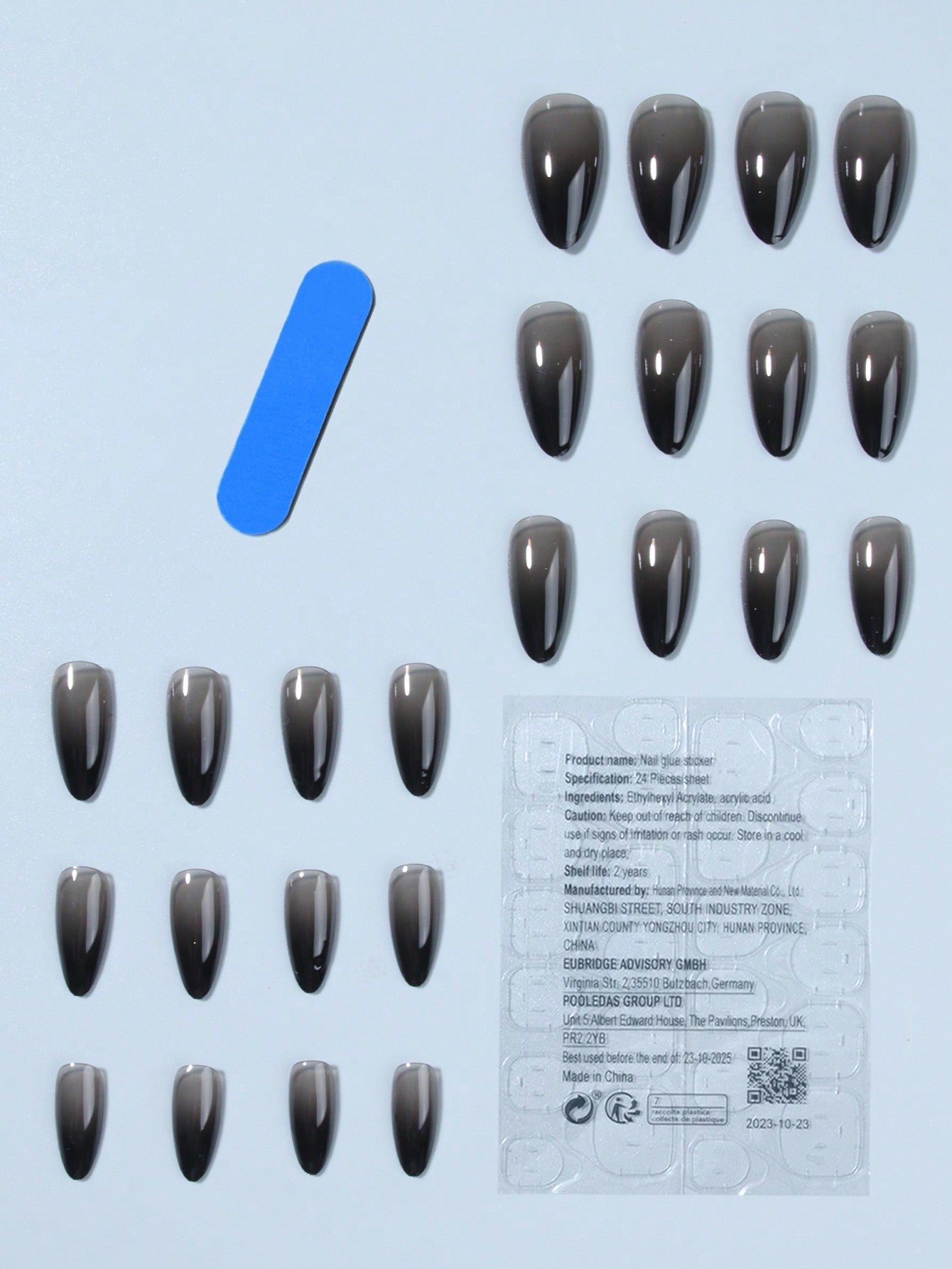 Elevate Your Style With,24Pcs Long Almond Black Gradient Translucency Design Fake Nail Set,Contain 1Pcs Jelly Glue and 1Pcs Nail File, for Daily Wear by Women and Girls