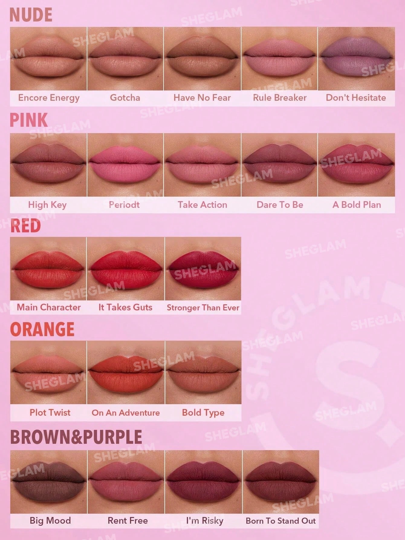 SHEGLAM Dynamatte Boom Long Lasting Matte Lipstick-Rent Free 20 Colors Creamy Matte Waterproof Lipstick Amazing Non-Stick Cup Transfer-Proof Lipstick Black Friday Sale Gift Brown Purple Lipstick