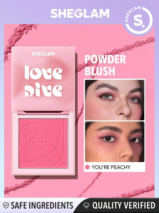 SHEGLAM Love Dive Tender Heart Powder Blush-You'Re Peachy Matte Finish Blush Highly Pigmented Non-Fading Long Lasting Natural Lightweight Blendable Silky Smooth Blusher Black Friday Sale Hot Pink Valentine'S Day Gift Blush