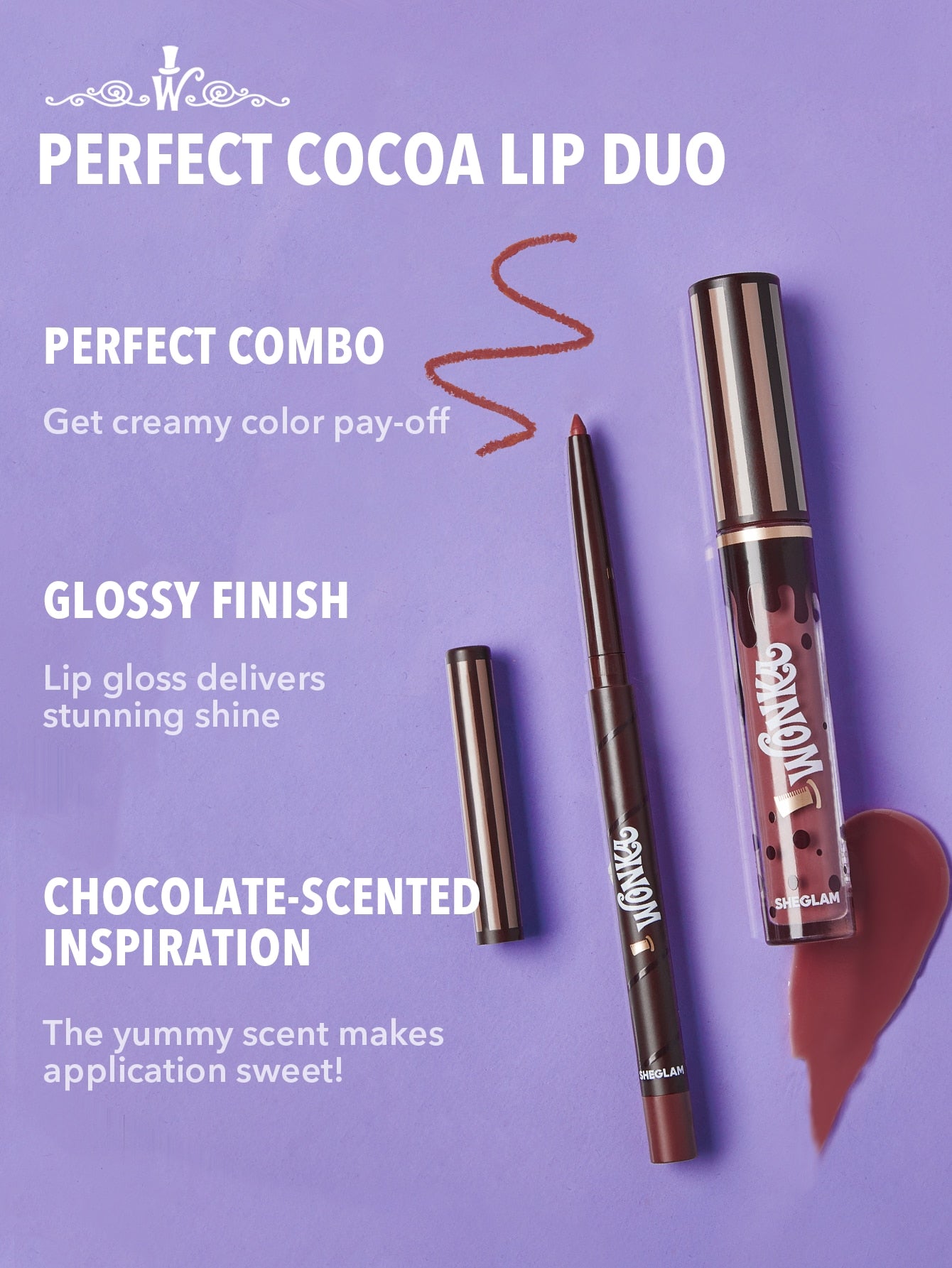 SHEGLAM | Willy Wonka Cocoa Kiss Lip Duo-Brownie Bite Black Friday Sale Gift Brown Liquid Lipstick