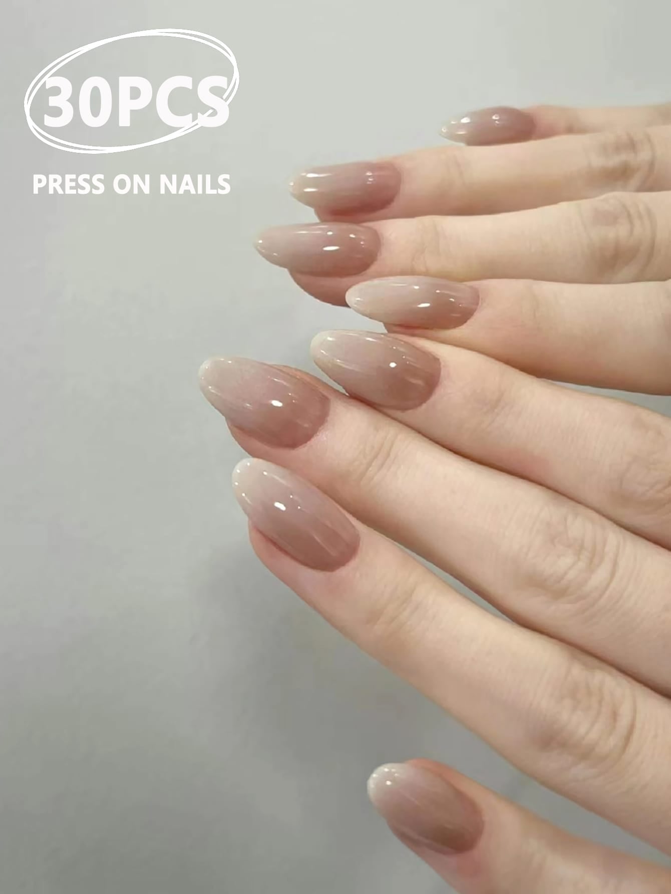 30Pcs/Set Long Pointed Bare & Milk White Gradient False Nail Tips with 1Pc Nail Buffing Bar and 1Pc Jelly Gel