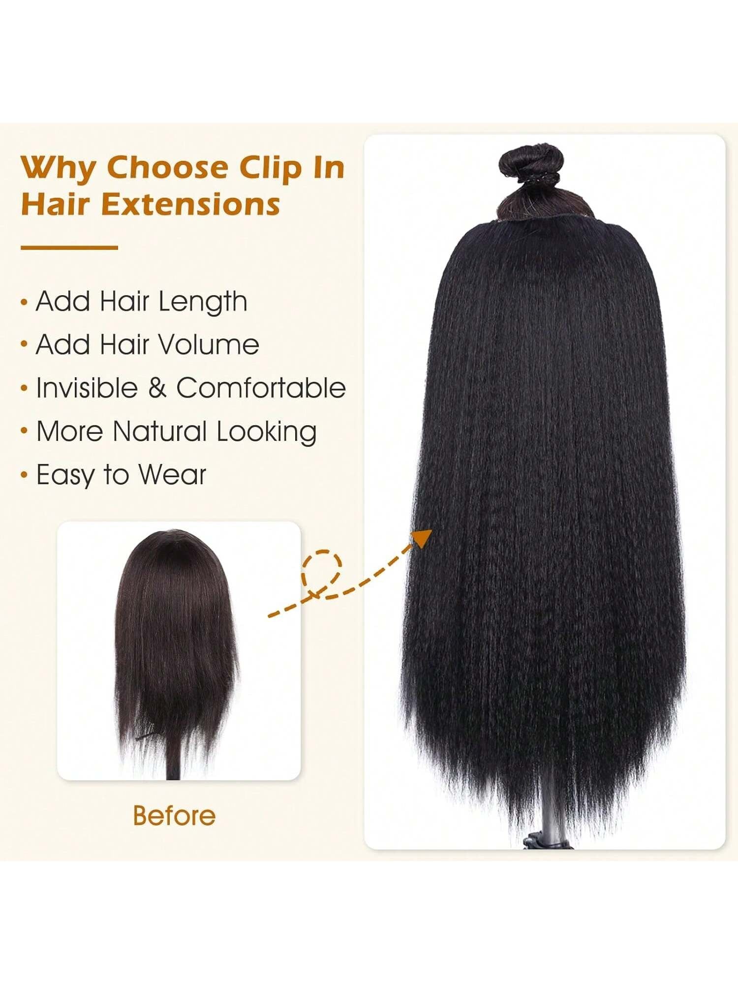 7 Pieces Kinky Straight Clip in Hair Extensions Black Hair Extensions Clip Ins for Straight Clip in Hair Extensions