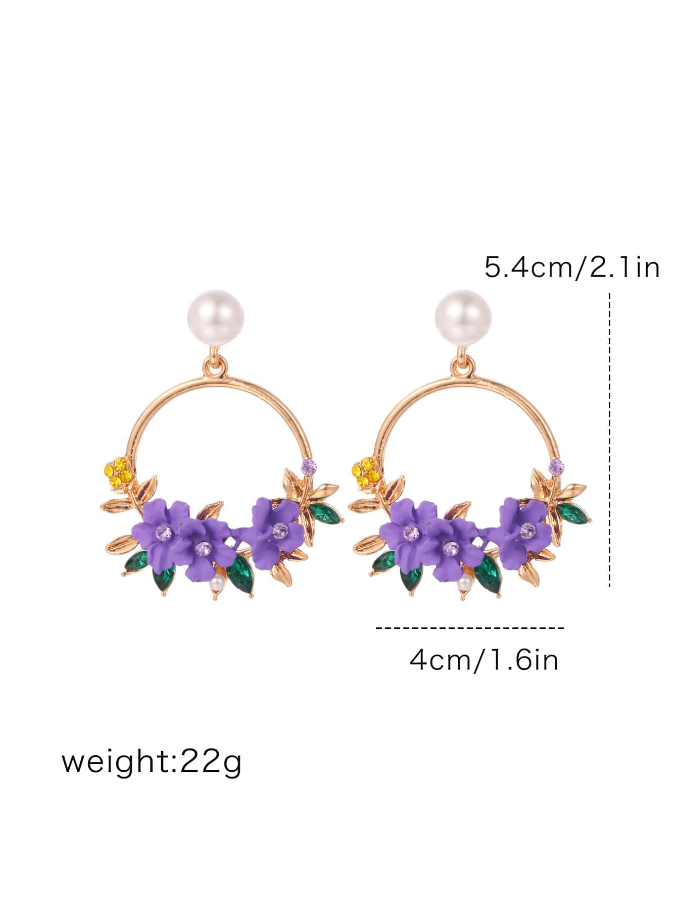 Rhinestone & Flower Decor Circle Drop Earrings