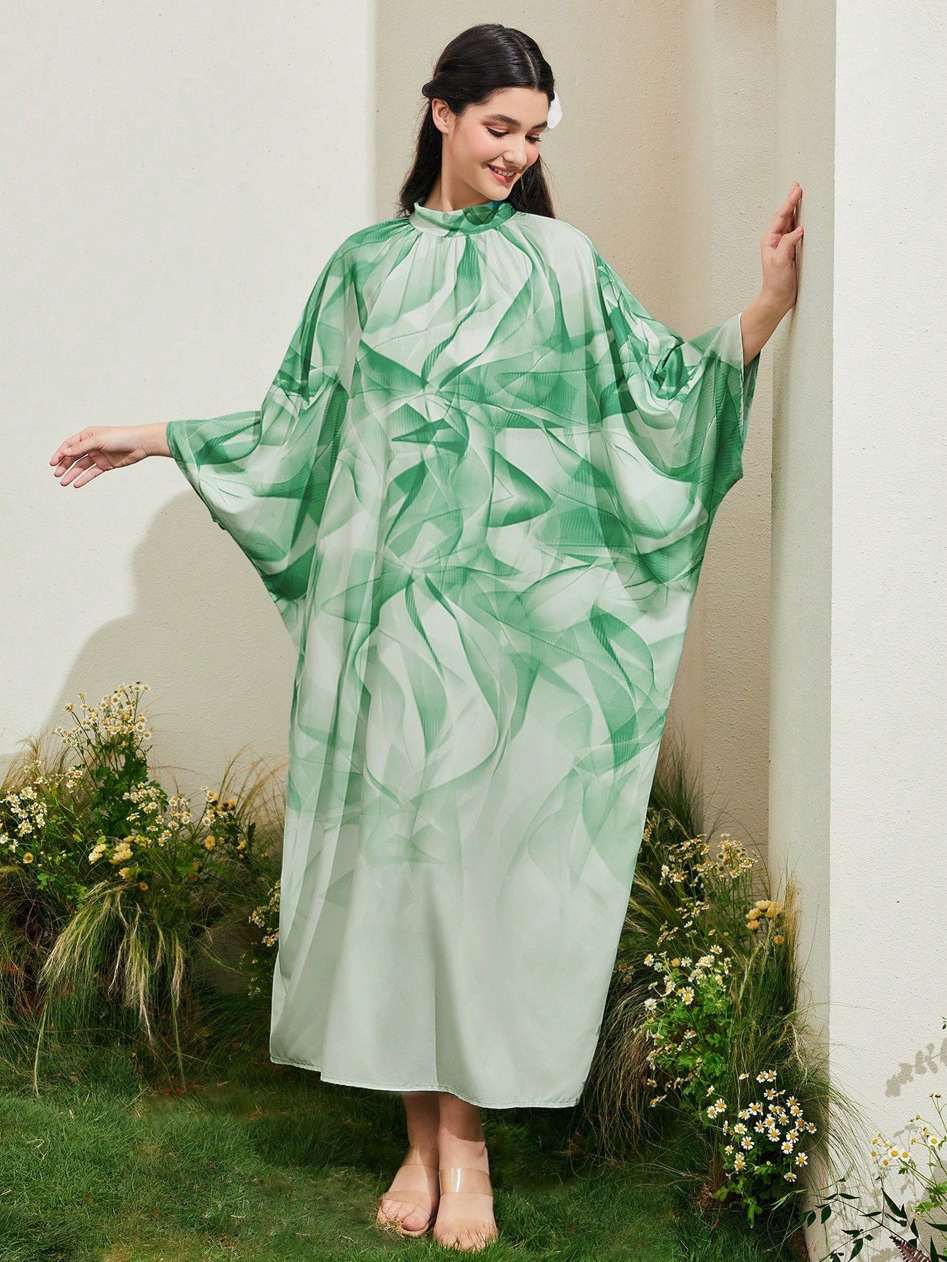 SHEIN Najma Allover Print Batwing Sleeve Kaftan