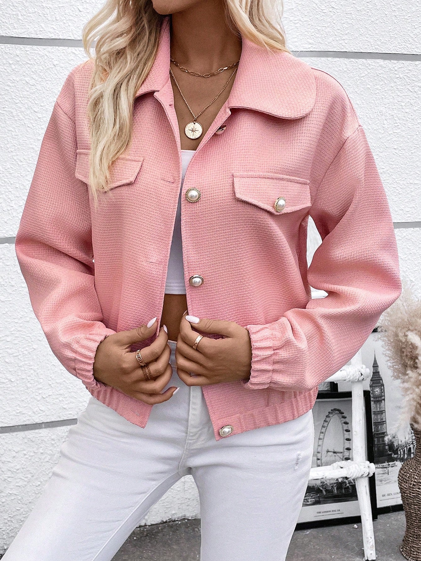 SHEIN Frenchy Flap Detail Drop Shoulder Jacket