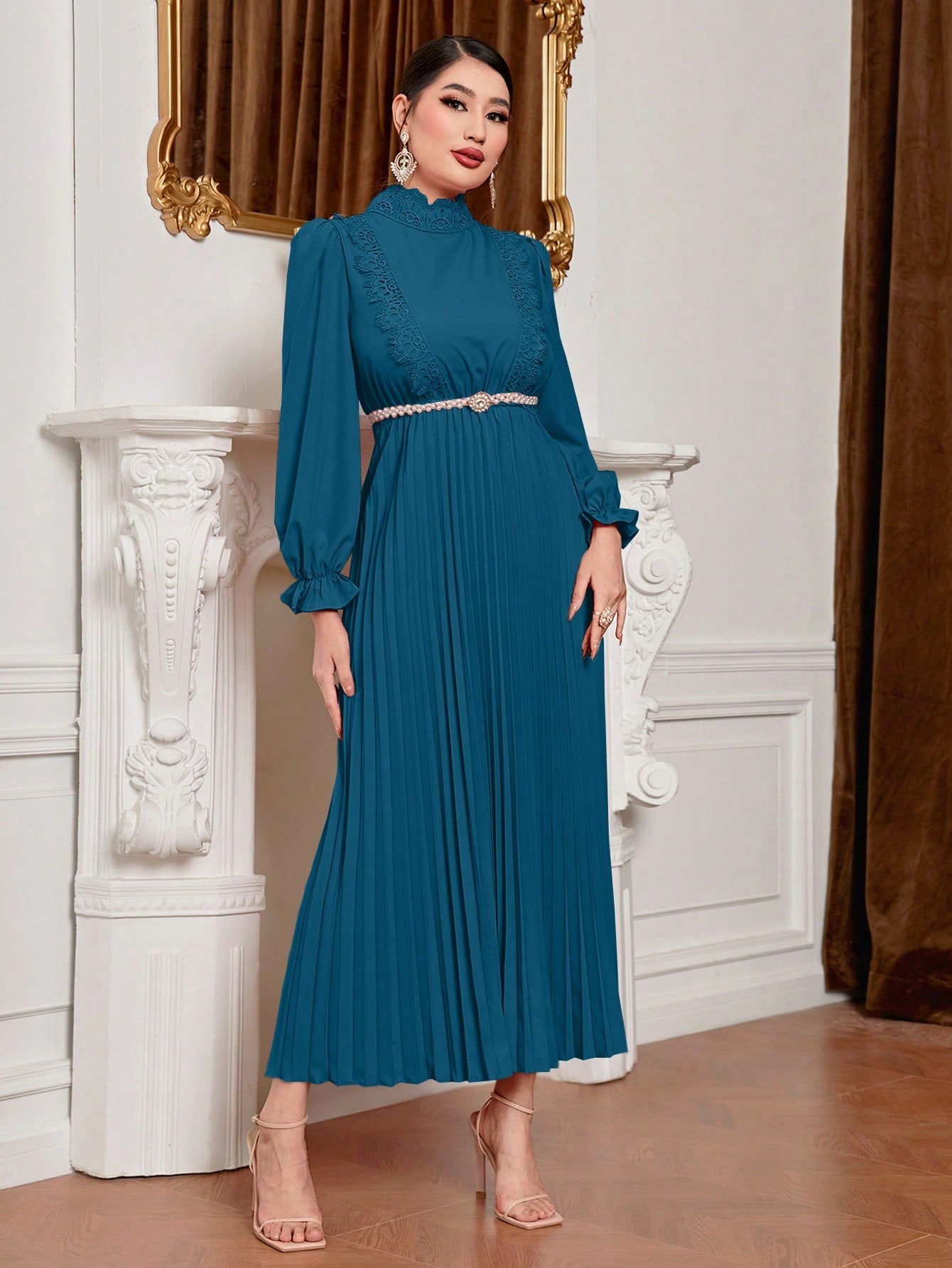 SHEIN Mulvari Flounce Sleeve Pleated Hem Dress without Belt