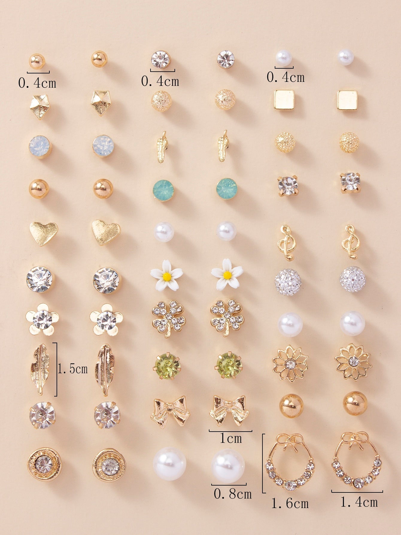 30Pairs Heart & Flower Stud Earrings