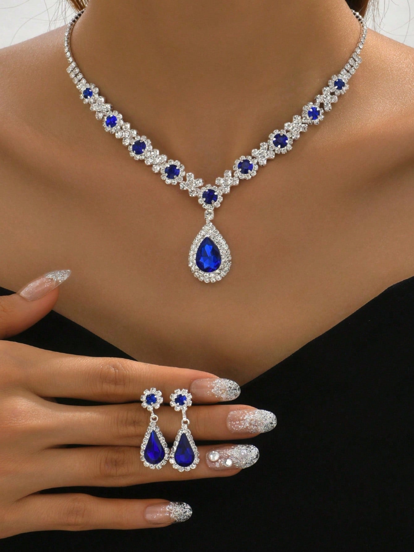 3Pcs Wedding Women'S Fashion Jewelry Set Tassel Rhinestone Earrings Necklace Luxury Party Fashion Accessories