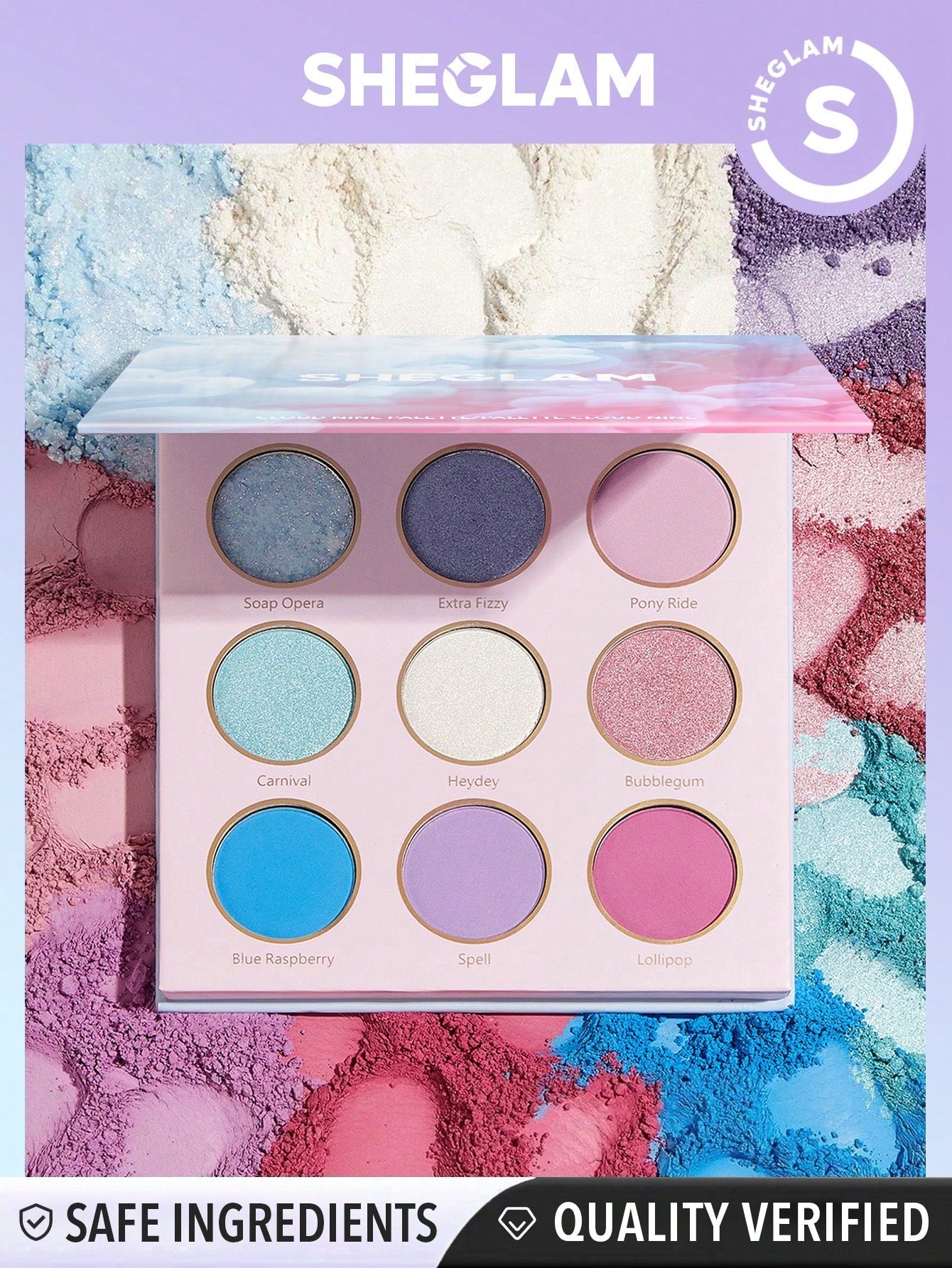 SHEGLAM Cloud Nine Palette 9-Clolor Matte Shimmer Eyeshadow Palette High Shine Bold Color Long Lasting Ultra Pigmented Blendable Y2K Styling Eyeshadow Black Friday Winter Gifts Eyeshadow