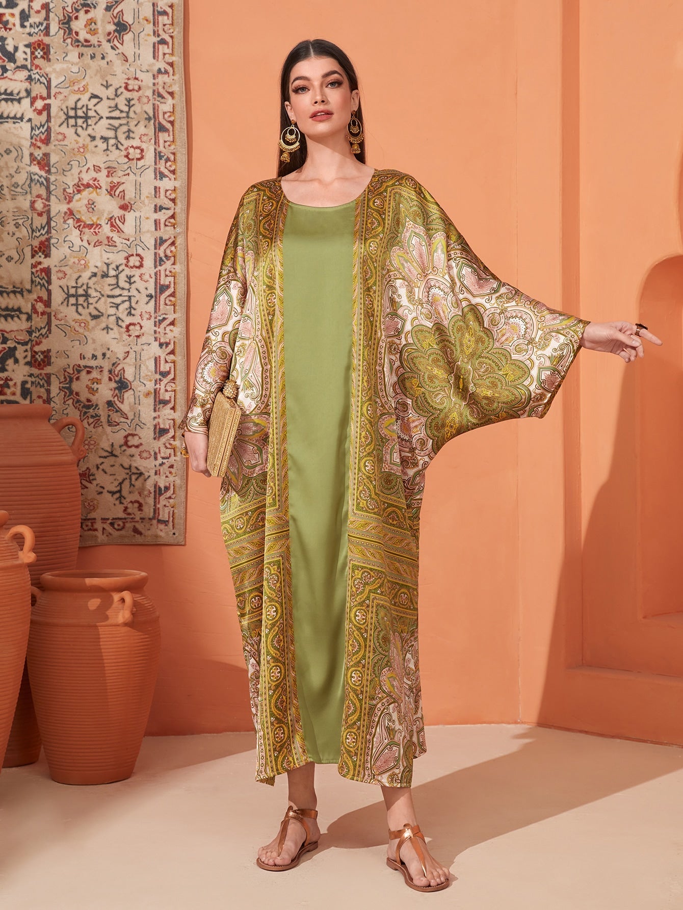 SHEIN Najma Allover Floral Print Batwing Sleeve Kaftan