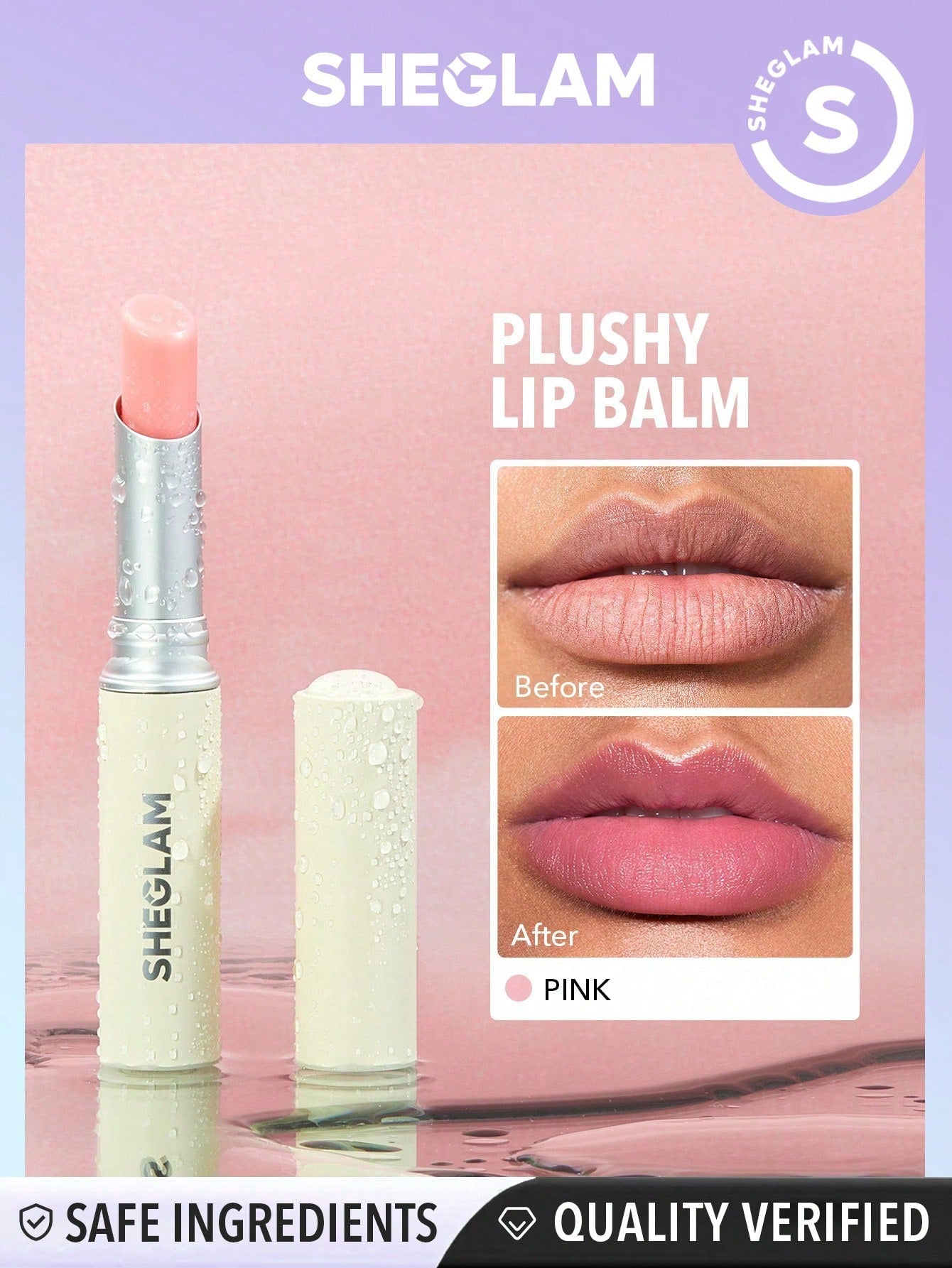 SHEGLAM Plushy Lip Balm-02 Pink Natural Gloss Hydrating Tinted Lip Care Olive Oil Shea Butter Lip Makeup Black Friday Winter Lip Care