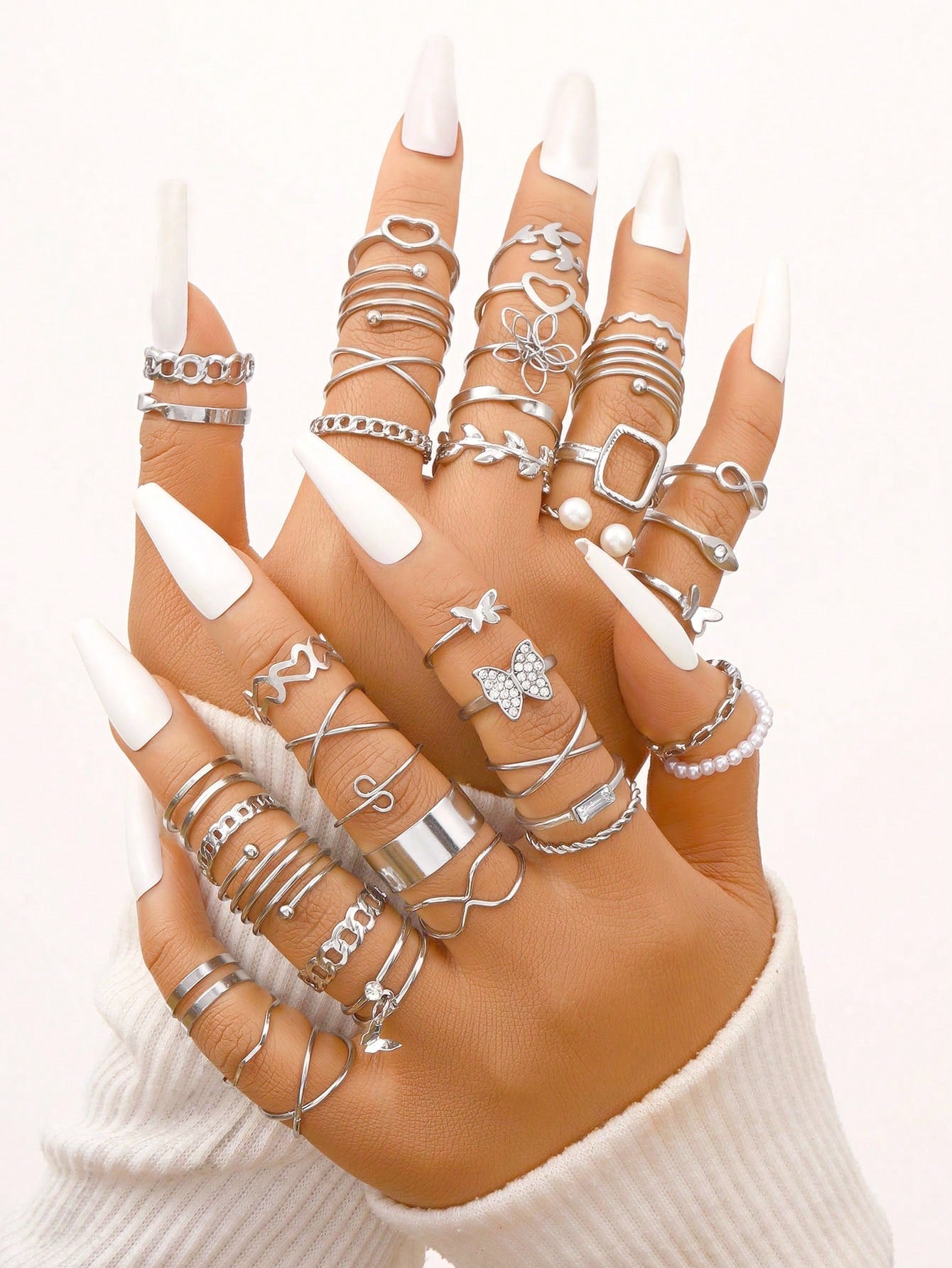 22-Piece Set of Love Butterfly Figure Eight Spiral Cross Imitation Pearl Ring Set for Ladies Date Holiday Gift
