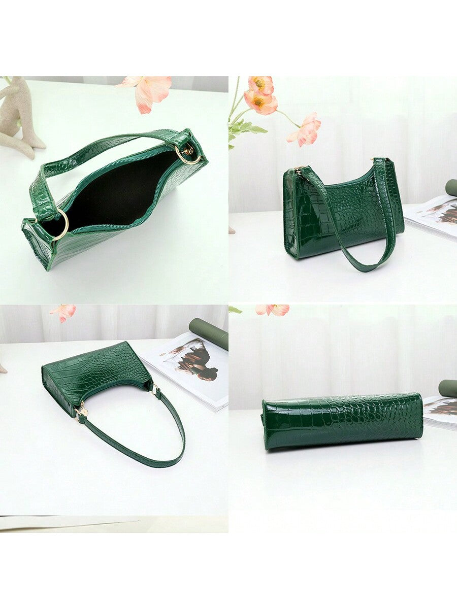 1 Piece Fashionable Crocodile Pattern Women'S Shoulder Bag, Simple Classic Stone Pattern Waterproof PU Leather Armpit Bag, Women'S Trendy Multi-Functional Casual Handbag Mobile Phone Bag Cosmetic Bag Wallet