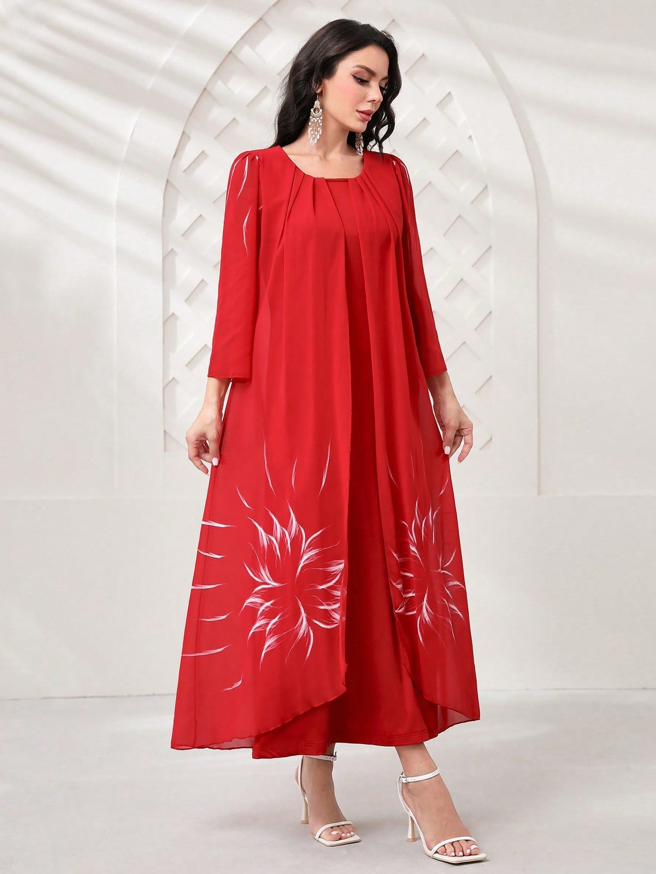 SHEIN Najma Floral Print Fold Pleated Detail Dress