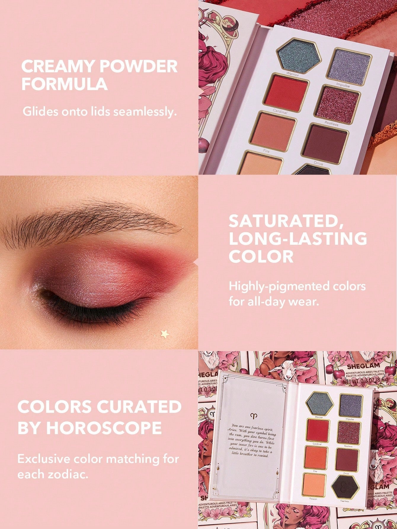 SHEGLAM Adventurous Aries Palette 8-Clolor Shimmer Matte Eyeshadow Palette Orange Red Brown High Pigment Long Wear Blendable Cream Eyeshadow Black Friday Winter Pink Brown Eyeshadow