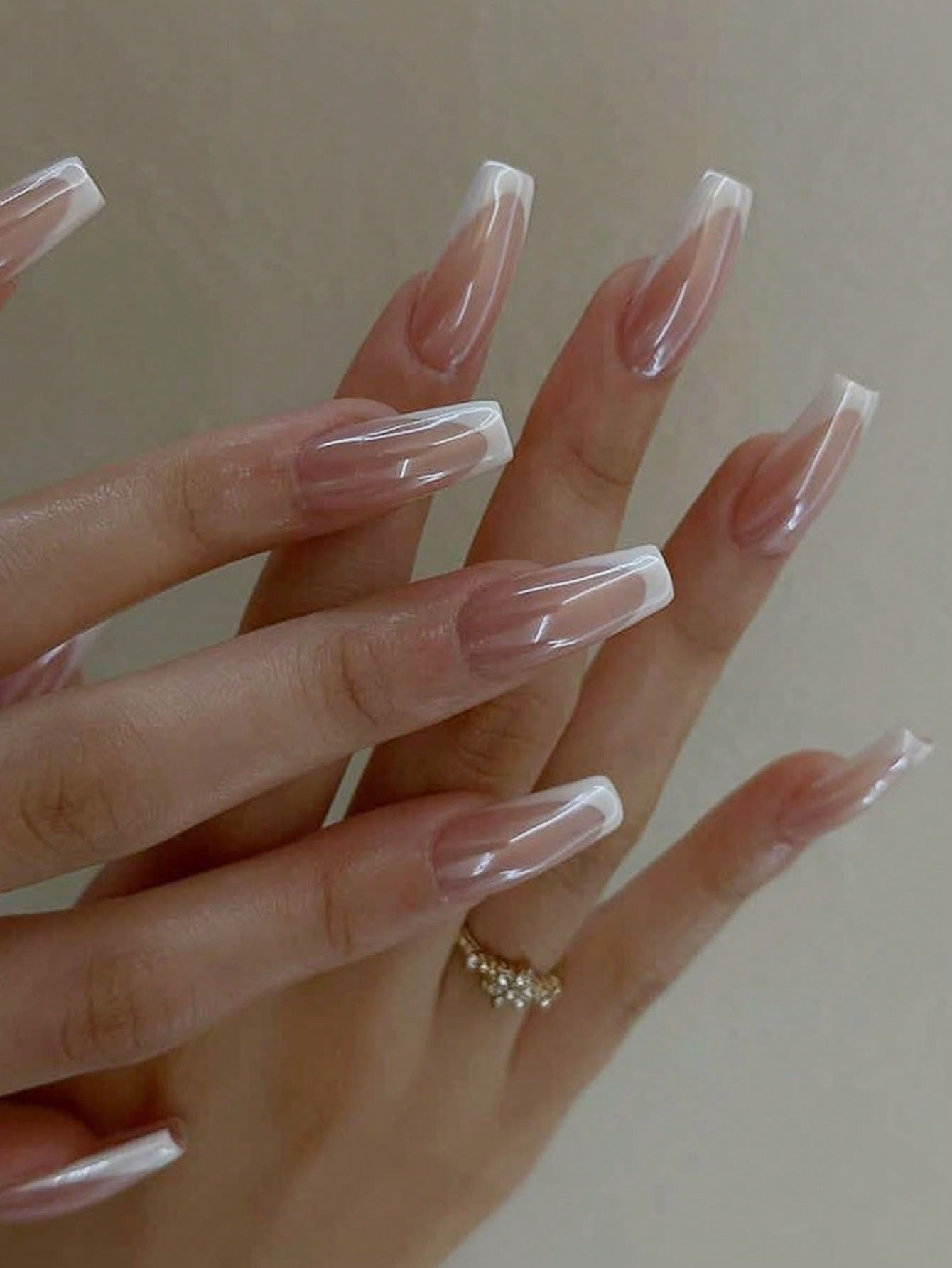 24Pcs Long Square Coffin Press on Nails Novelty Pink Mirror and White French Designed Press on Nail for Women and Girls