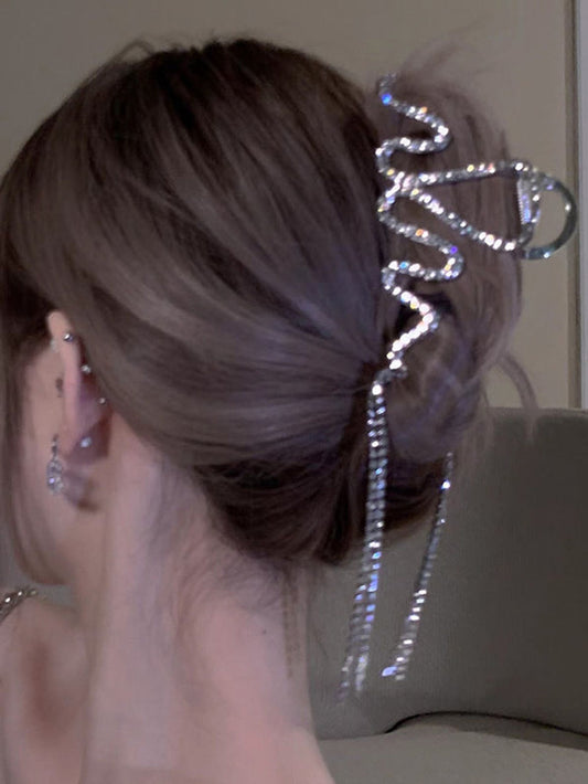 1Pc Versatile Stylish Rhinestone Wavy Tassel Hair Claw Clip