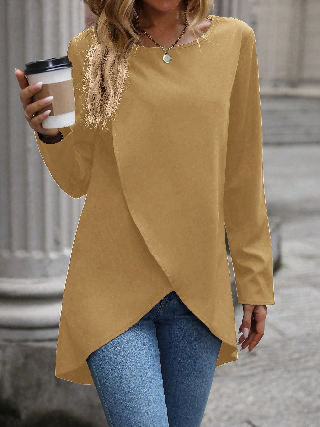 Solid Tulip Hem Blouse