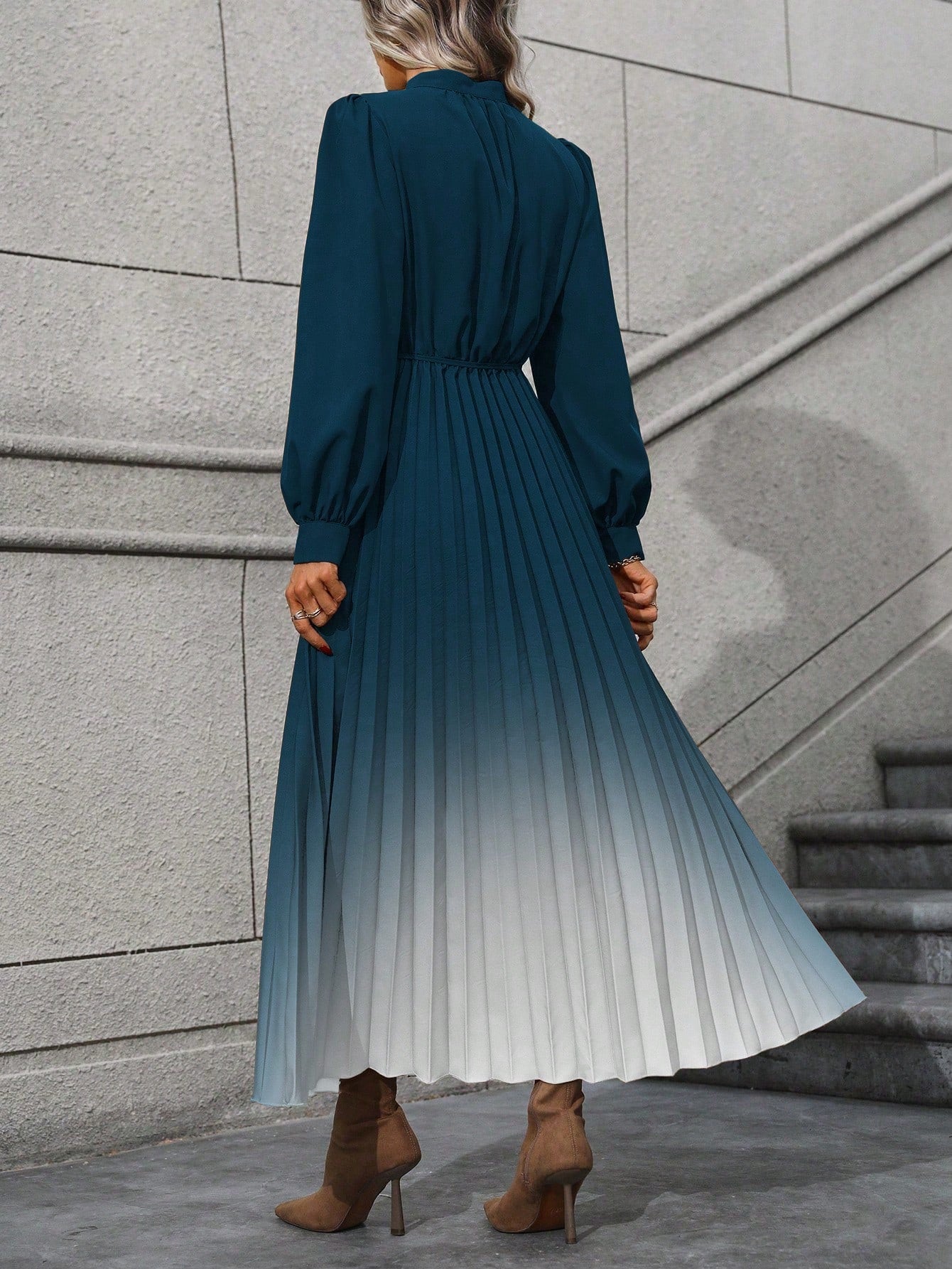 Ombre Lantern Sleeve Dress, Belt Not Included