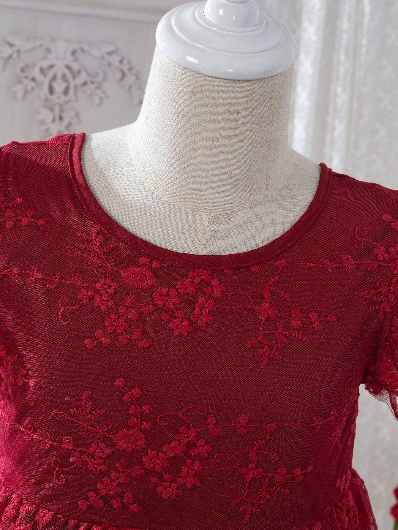 SHEIN Kids CHARMNG Young Girl Bow Front Lace Overlay Dress