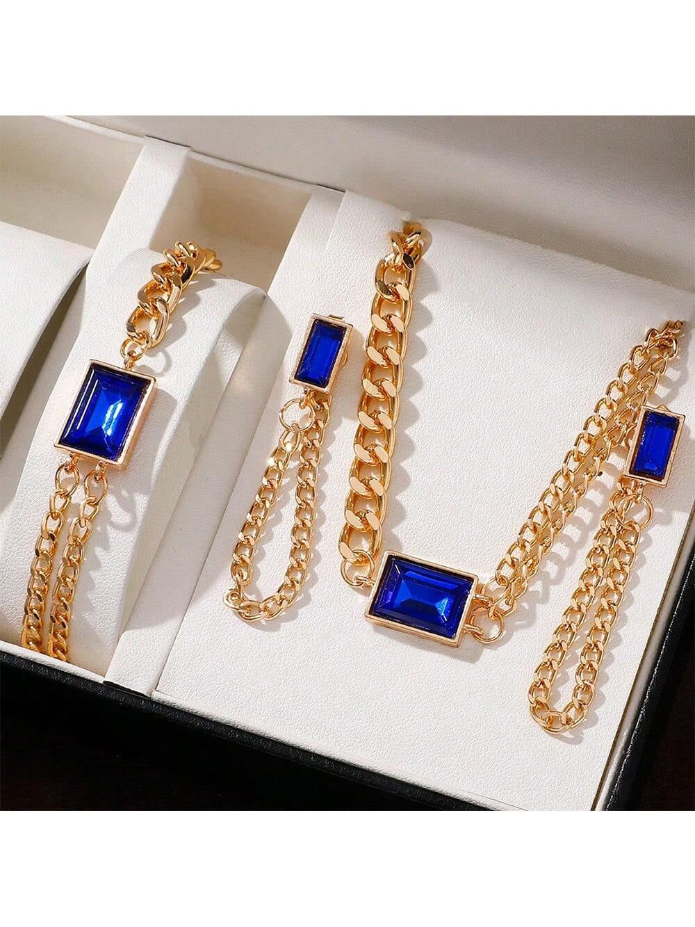 4Pcs/Set Women'S Exquisite Double Layered Necklace, Bracelet, Earrings Set