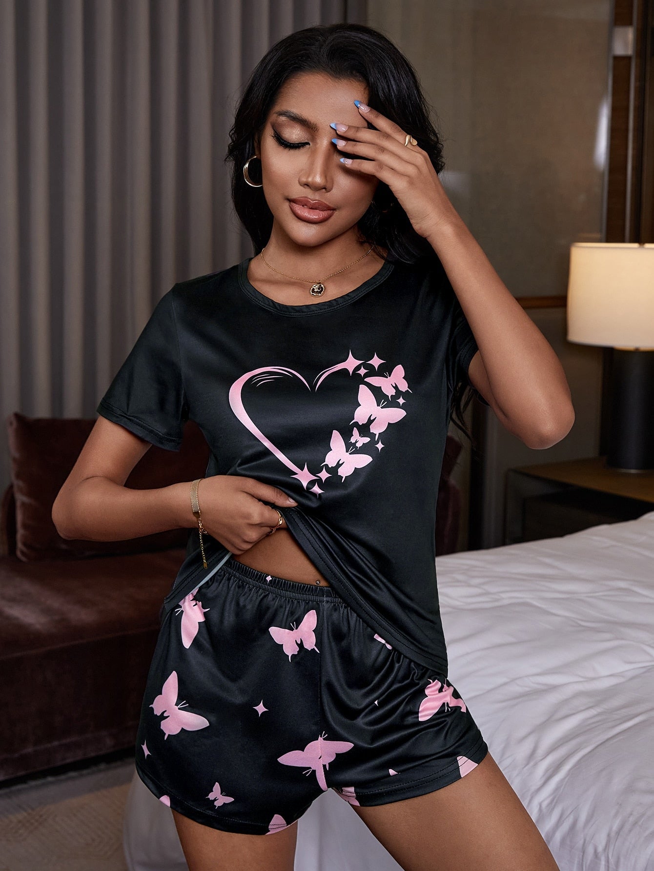 Butterfly & Heart Print PJ Set