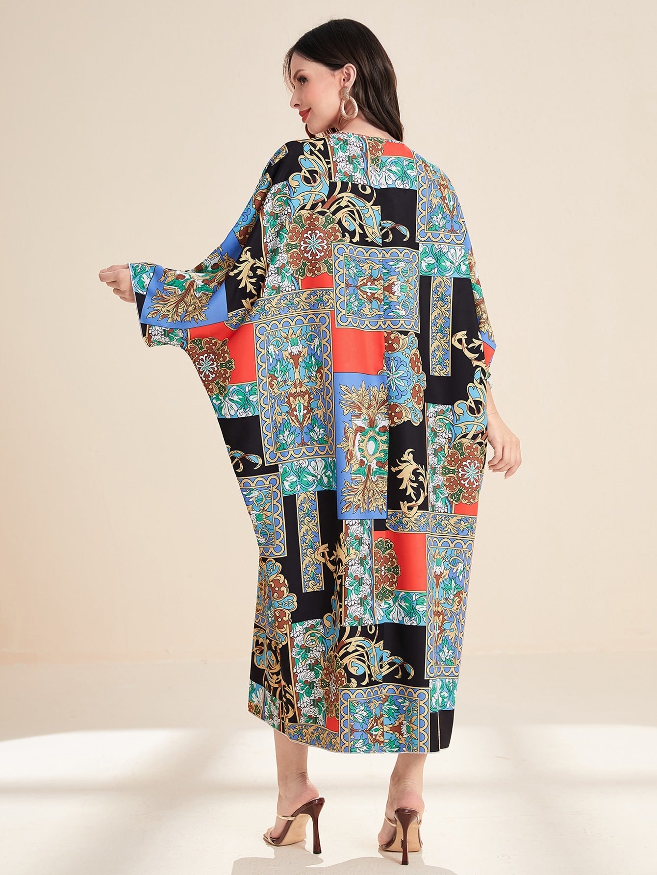 SHEIN Najma Patchwork Print Batwing Sleeve Kaftan