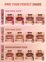 SHEGLAM Mega Lip Stacks-Pink-Petal Stack 4 in 1 Creamy-Matte Red Lipstick Kit High Pigment Non-Drying Portable Travel Lipstick Lip Makeup Hot Pink Black Friday Lipstick