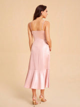 SHEIN Belle Wrap Ruffle Hem Satin Cami Bridesmaid Dress