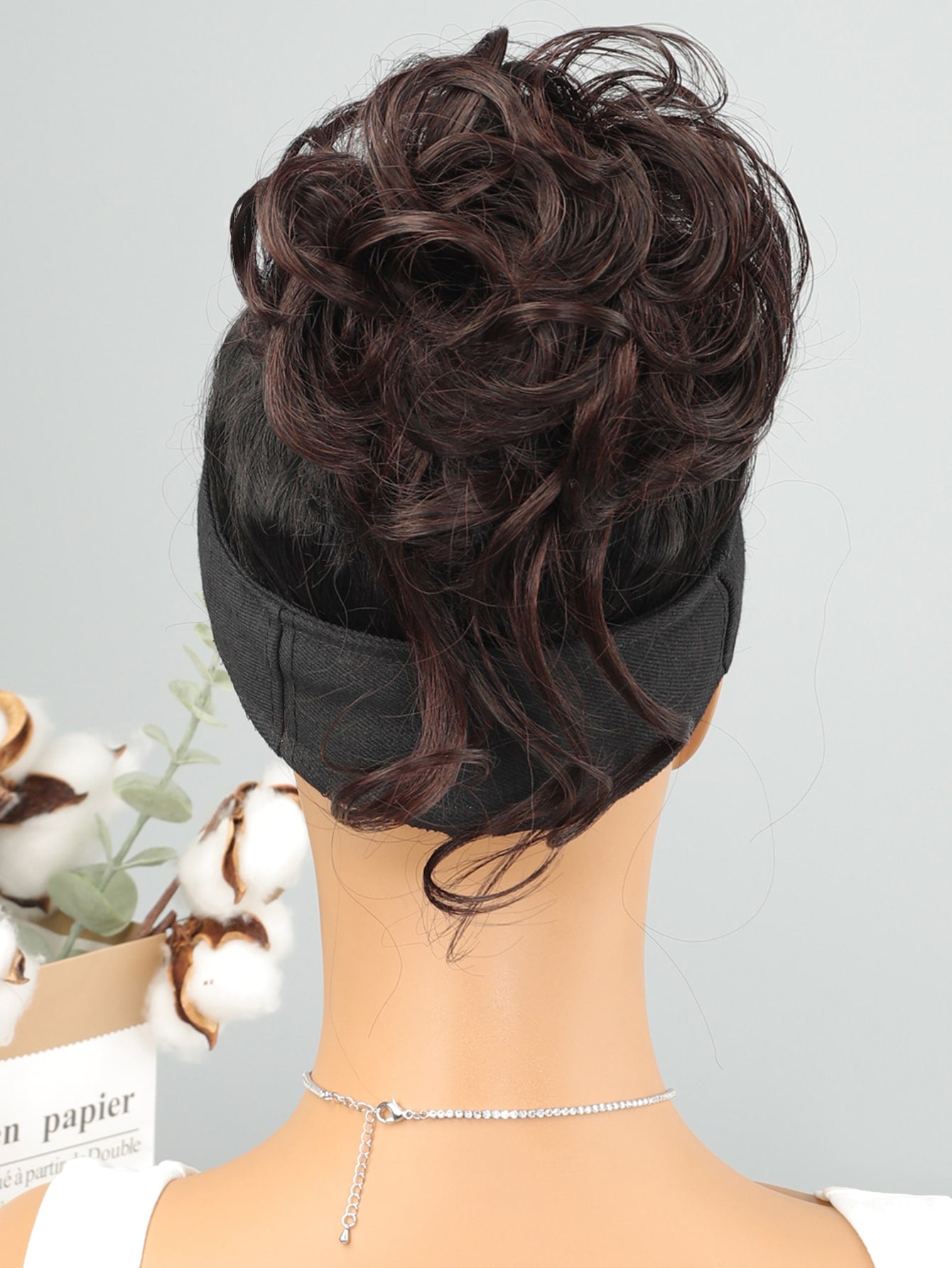 Synthetic Messy Curly Claw Hair Bun Chignon Hair Extensions Scrunchy Fake False Dark Brown Hair with Tail for Women Hairpieces