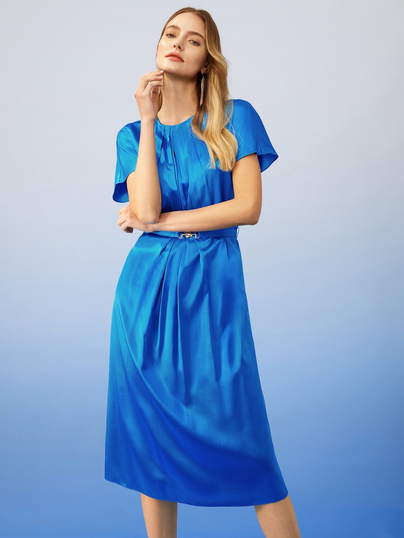MOTF PREMIUM SILK BELTED GATHERED DRESS